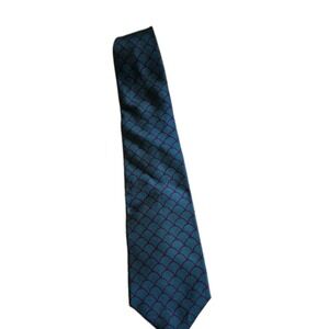 Vintage‎ 100% Silk Stafford Tie Scalloped Pattern On Teal Background 4" Wide